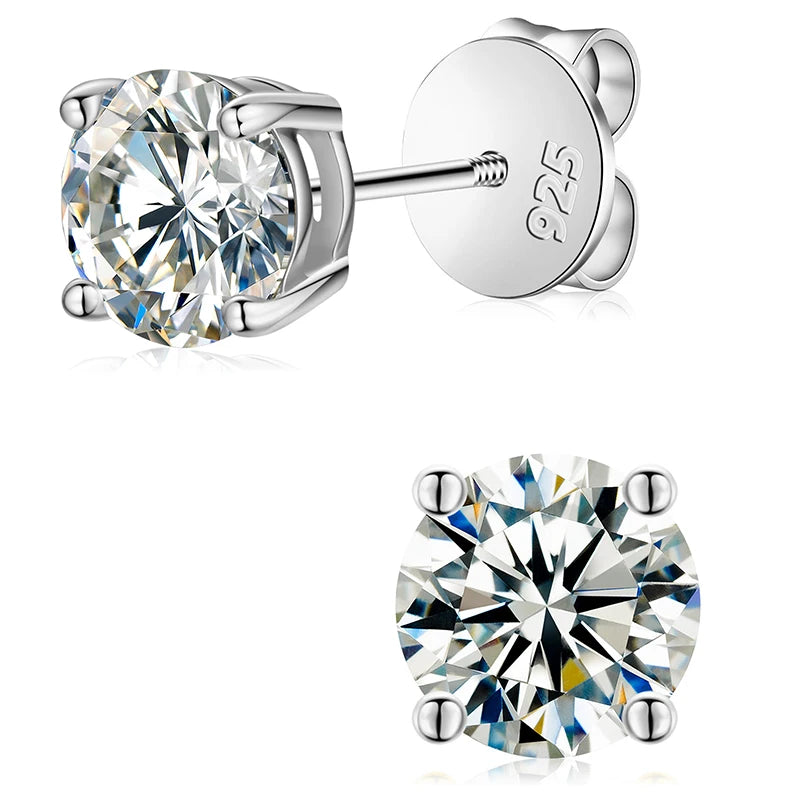 Moissanite Stud Earrings, 3mm to 10mm Screw Back