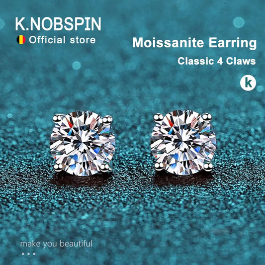 Moissanite Stud Earrings, 0.3ct to 7ct in 925 Silver
