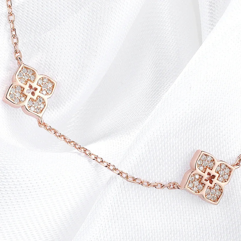 Flower Moissanite Choker Necklace, 925 Silver 18k Plated