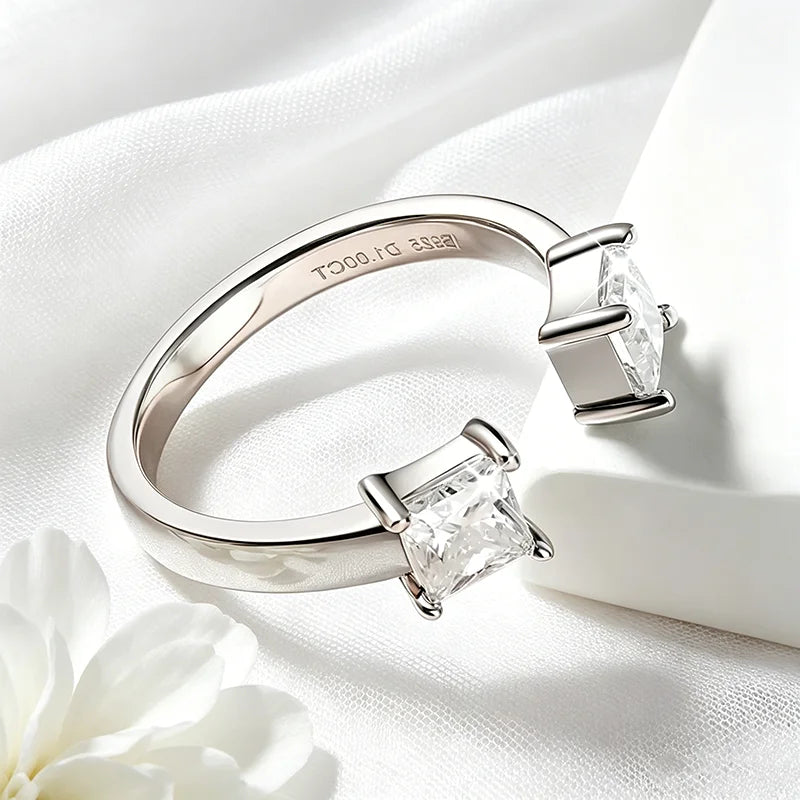 1ctw Princess Cut Moissanite Ring, Adjustable 925 Silver