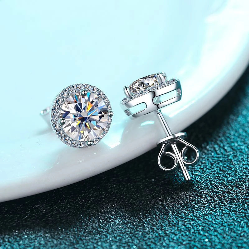 Moissanite or Zircon Stud Earrings, 0.5ct to 2ct