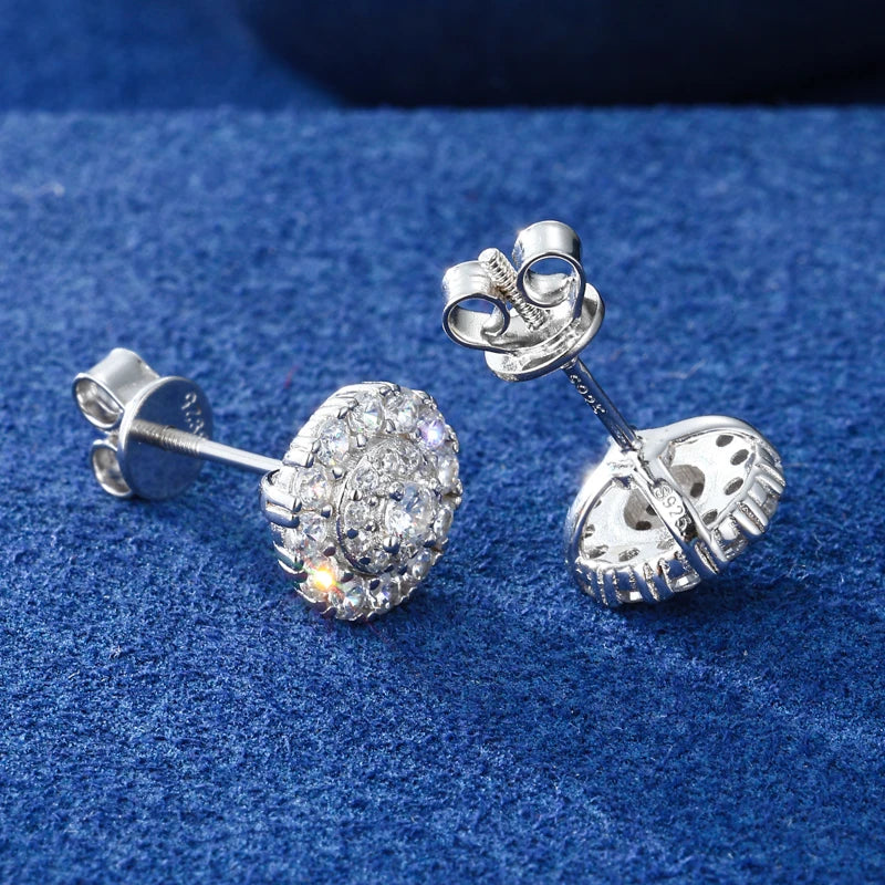 Moissanite Halo Cluster Stud Earrings in 925 Silver