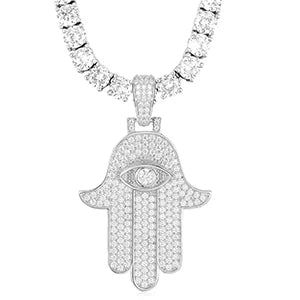 Hamsa Evil Eye Moissanite Pendant Necklace in 925 Silver