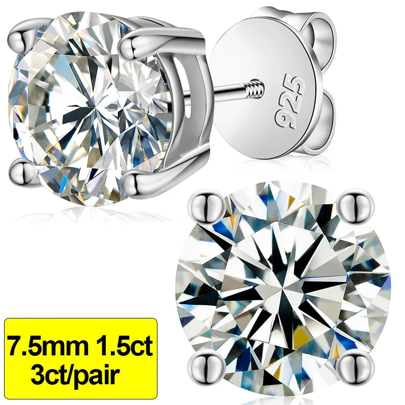 Moissanite Stud Earrings, 0.1ct to 4ct in 925 Silver