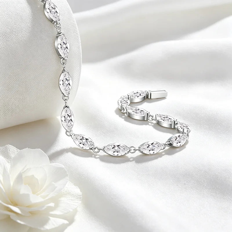 Marquise Moissanite Tennis Bracelet in Pure 925 Silver