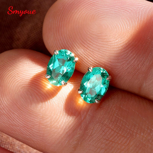 Oval Lab Emerald Stud Earrings, 1ct or 2ct, 18k Plated