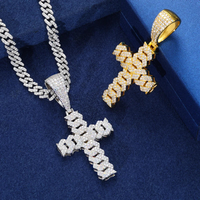 6mm Cuban Chain Cross Pendant Set in 925 Silver