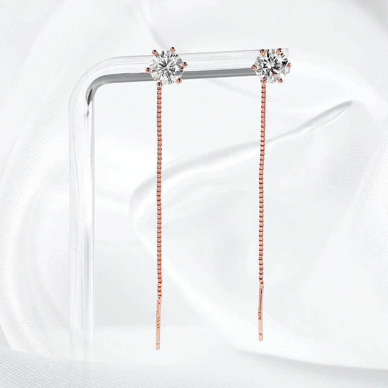 Moissanite Tassel Drop Earrings, 0.5ct or 1ct Each