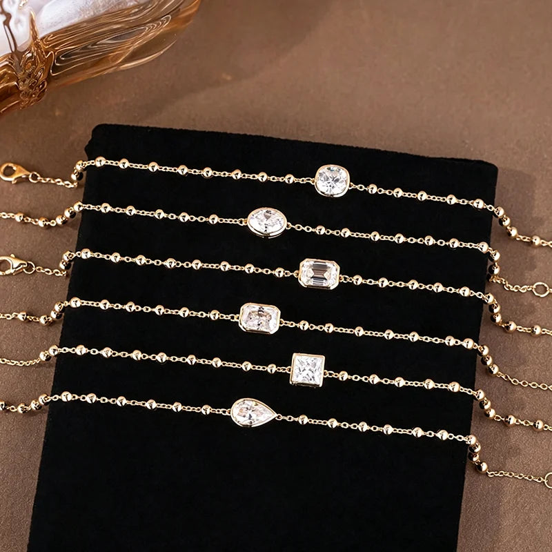 1ct D VVS1 Moissanite Bead Chain Bracelet, 6 Cuts