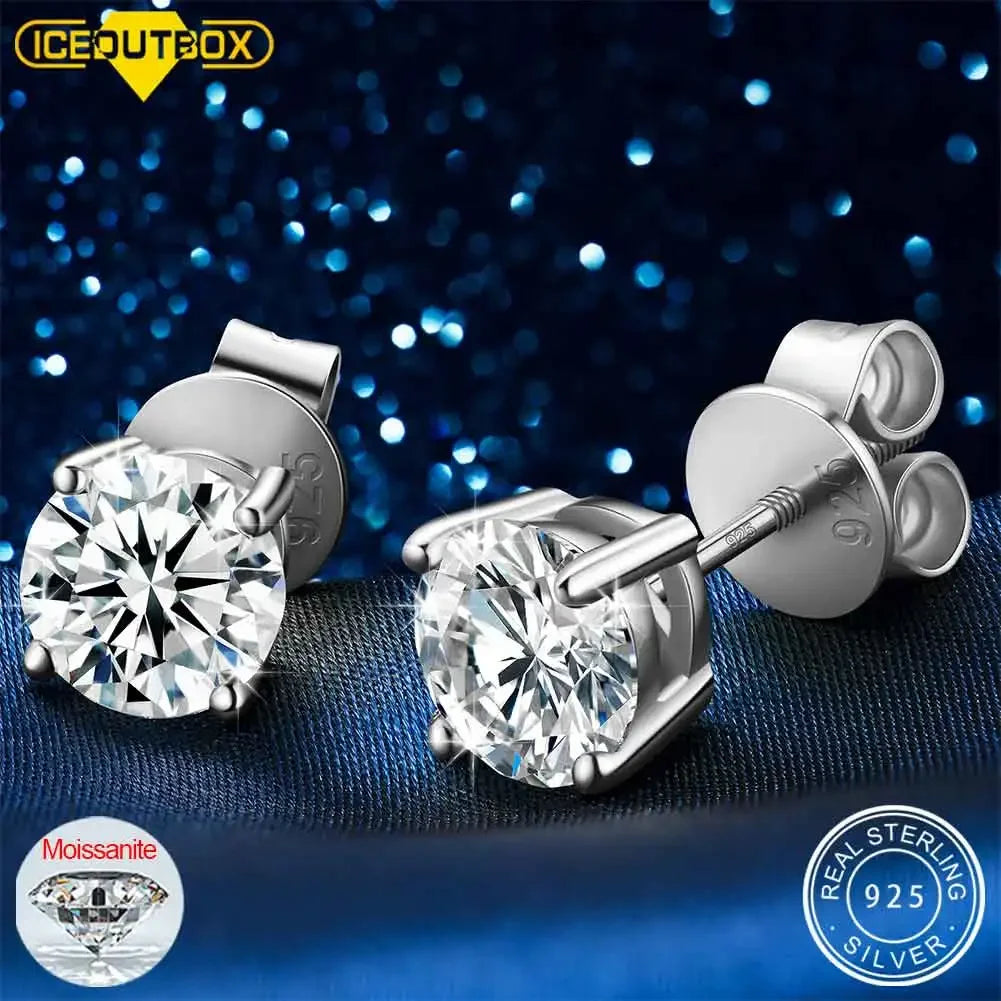 Moissanite Stud Earrings, 0.1ct to 4ct in 925 Silver