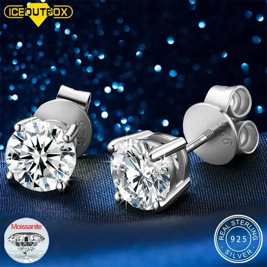Moissanite Stud Earrings, 0.1ct to 4ct in 925 Silver