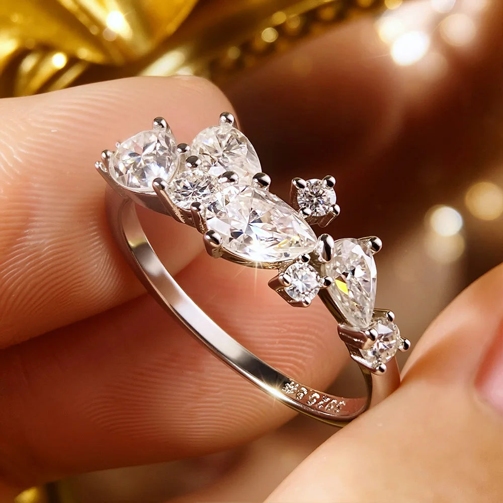 Pear Cut Moissanite Ring in 925 Silver, Sizes 5 to 9