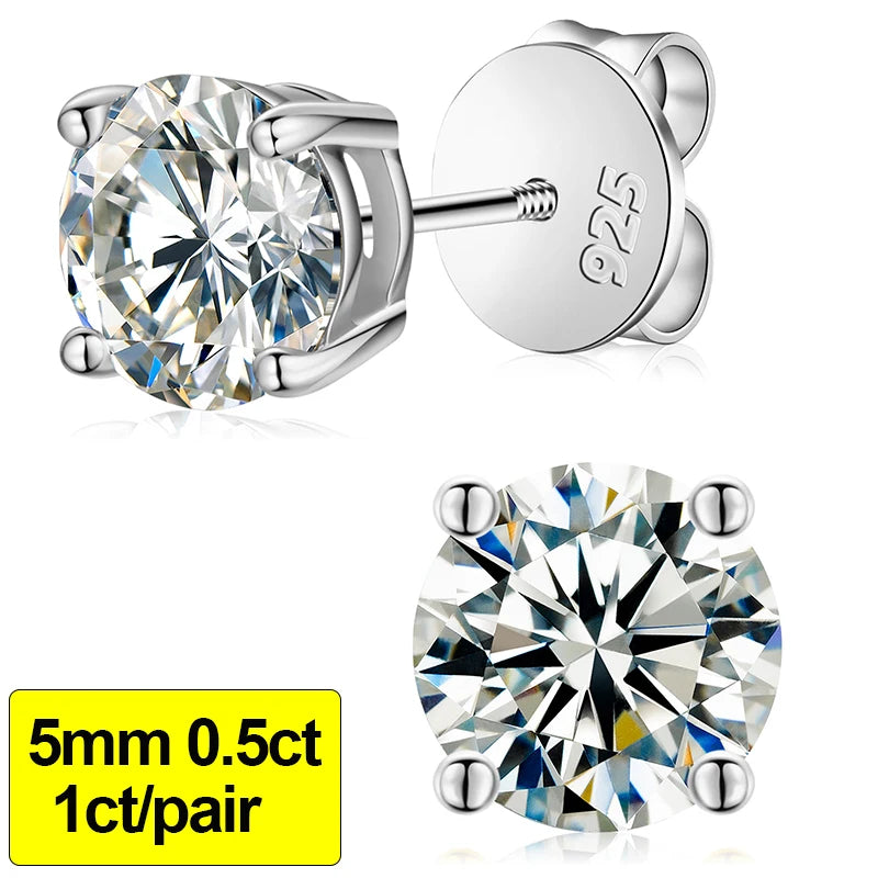 Moissanite Stud Earrings, 0.1ct to 4ct in 925 Silver