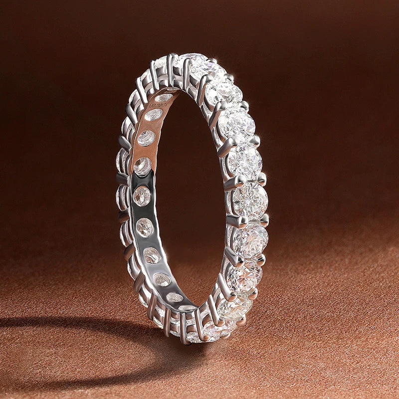 Round Moissanite Band Ring, 3mm to 5mm in 925 Silver