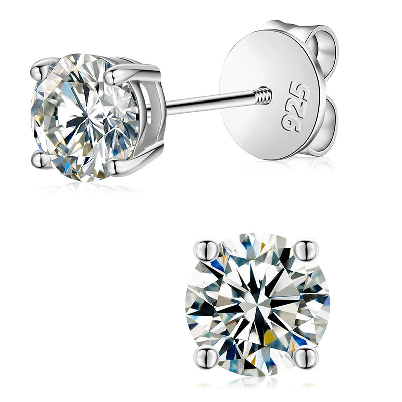 Moissanite Stud Earrings, 3mm to 10mm Screw Back
