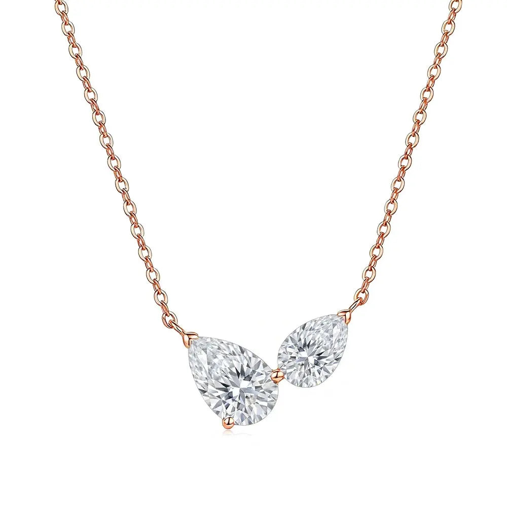 Pear Moissanite Two Stone Pendant Necklace, 45cm