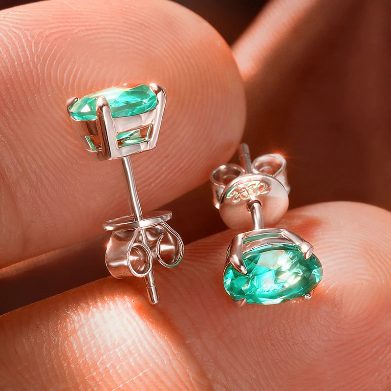 Oval Lab Emerald Stud Earrings, 1ct or 2ct, 18k Plated