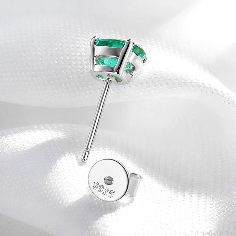 Oval Lab Emerald Stud Earrings, 1ct or 2ct, 18k Plated
