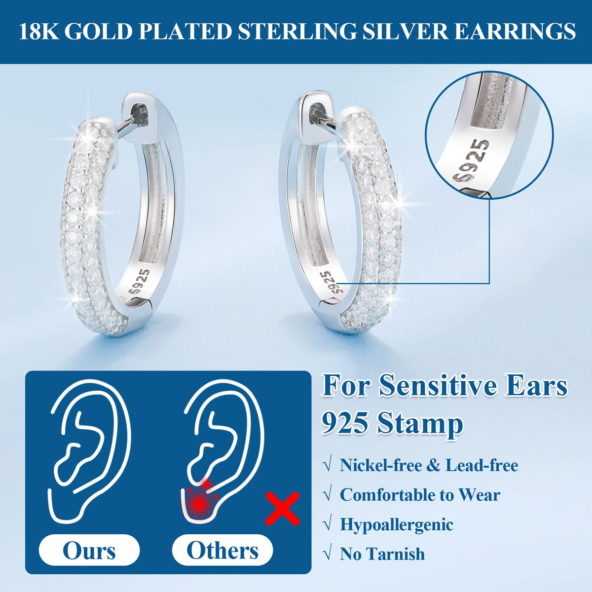 Moissanite Huggie Hoop Earrings, 10mm to 20mm in 925
