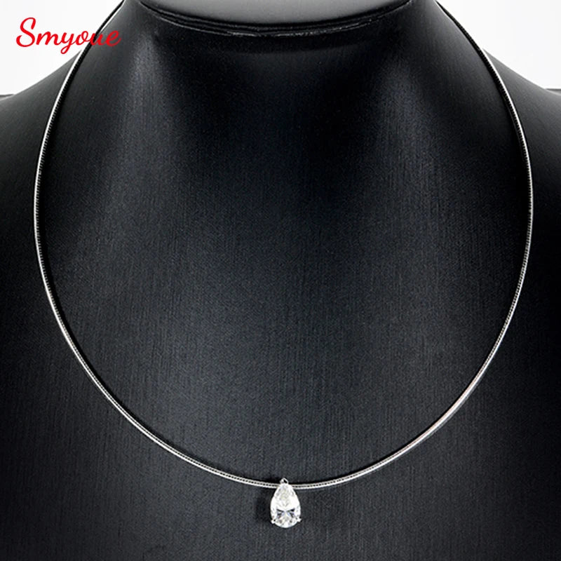 Pear Moissanite Necklace, 3ct to 5ct, 925 Silver 18k Plated
