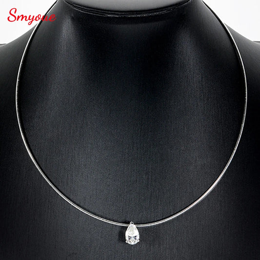 Pear Moissanite Necklace, 3ct to 5ct, 925 Silver 18k Plated