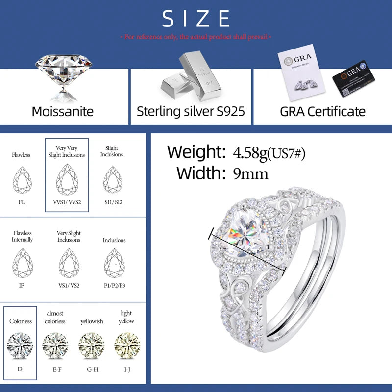 Moissanite Promise Ring Set, 2 Stackable Rings, 925