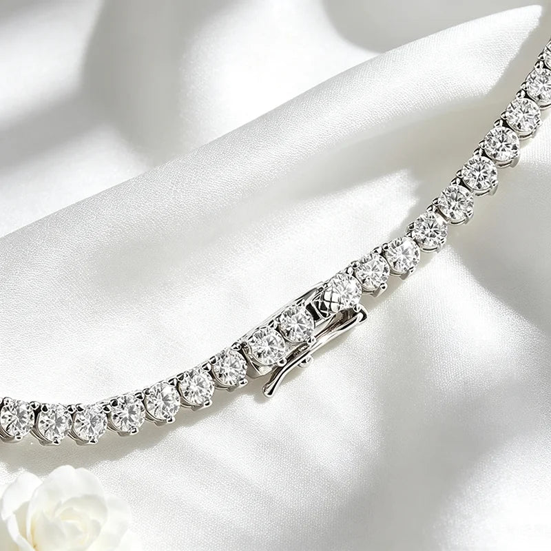 Graduated Tennis Necklace, Moissanite or Zircon, 925