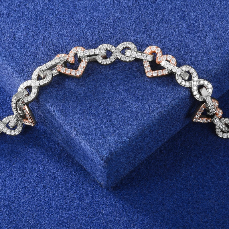 8mm Moissanite Infinity Heart Bracelet, 925 Silver