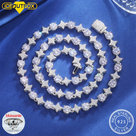 Star Set Tennis Chain, 8mm or 10mm in 925 Silver
