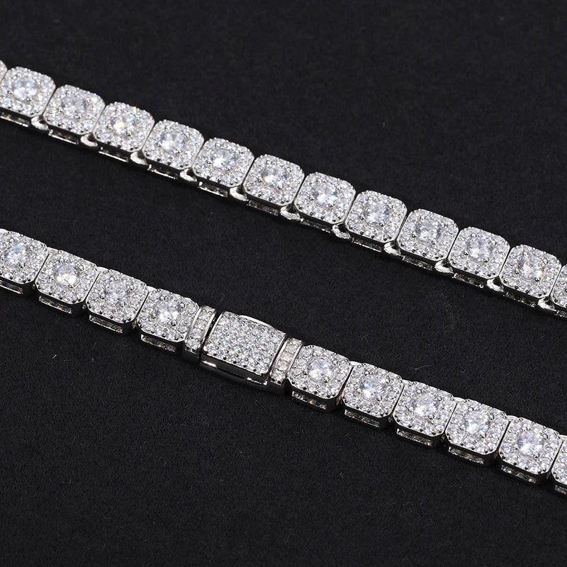 D VVS Moissanite Halo Tennis Necklace in 925 Silver