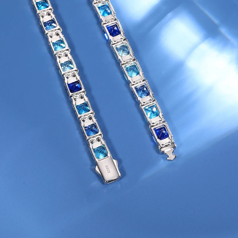 Blue Baguette Tennis Chain, 6mm to 9.5mm in S925