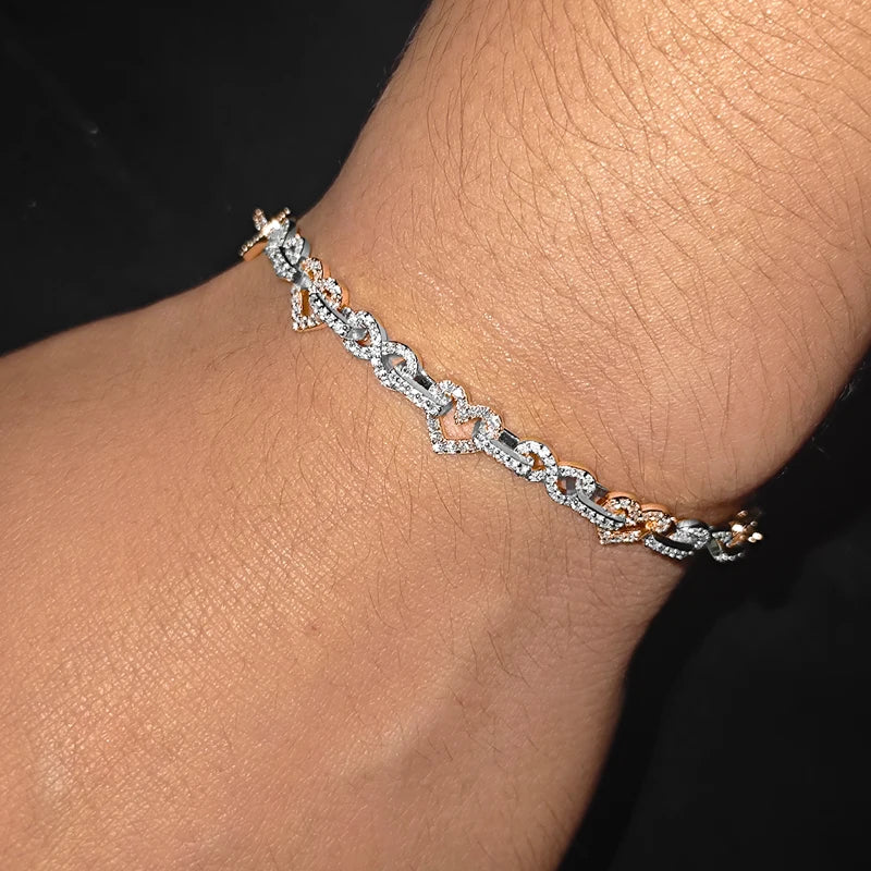 8mm Moissanite Infinity Heart Bracelet, 925 Silver