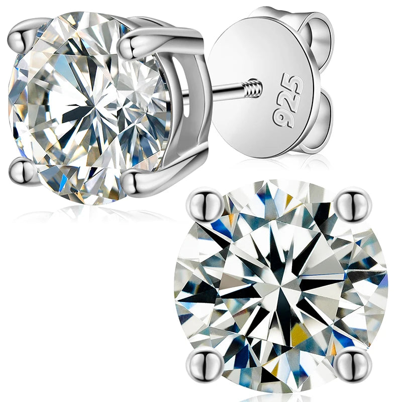 Moissanite Stud Earrings, 3mm to 10mm Screw Back