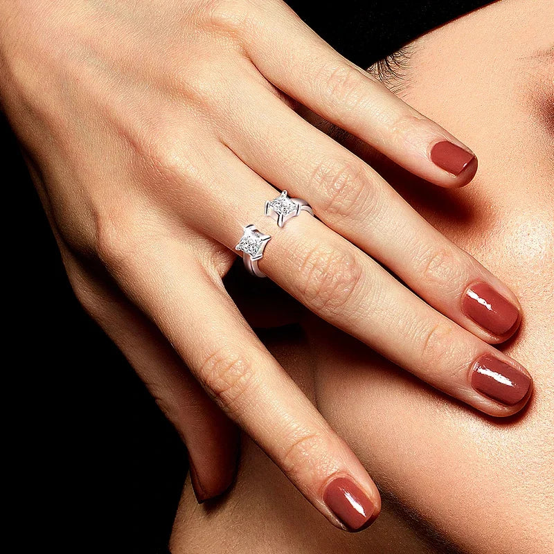 1ctw Princess Cut Moissanite Ring, Adjustable 925 Silver