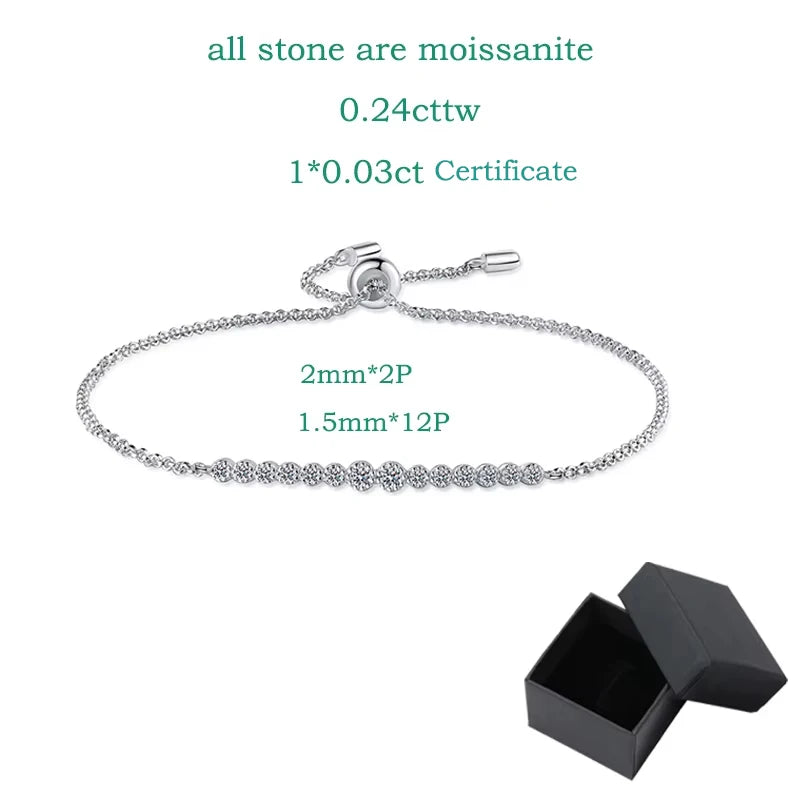 Gradient Moissanite Bracelet, Adjustable 14 to 22cm