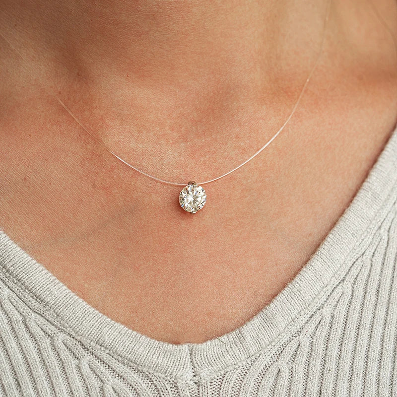 Floating Moissanite Necklace, 0.5ct to 5ct, 925 Silver
