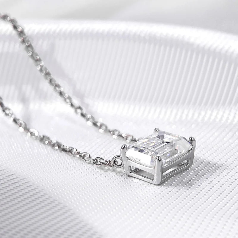 Emerald Cut Moissanite Necklace, 1ct to 3ct in 925