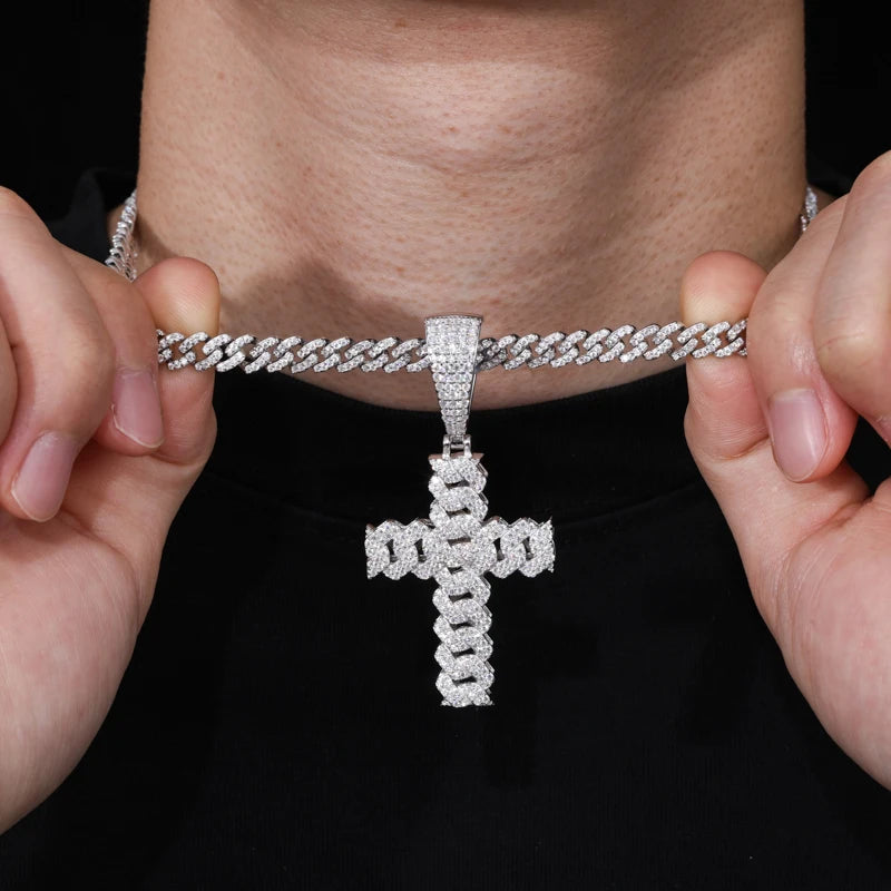 6mm Cuban Chain Cross Pendant Set in 925 Silver
