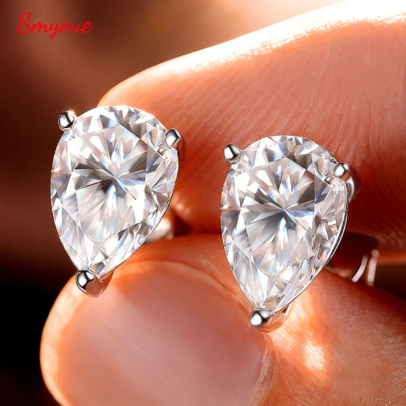Pear Moissanite Stud Earrings, 0.5ct to 4ct in 925 Silver