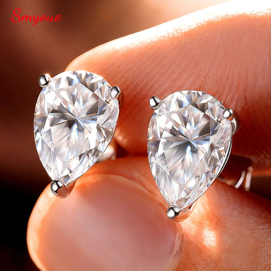 Pear Moissanite Stud Earrings, 0.5ct to 4ct in 925 Silver