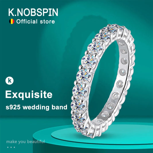 Round Moissanite Band Ring, 3mm to 5mm in 925 Silver