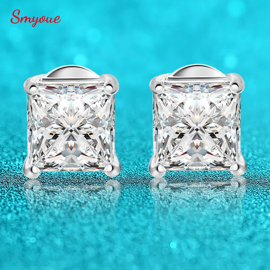 Princess Cut Stud Earrings, 0.4ct to 5ct in 925 Silver