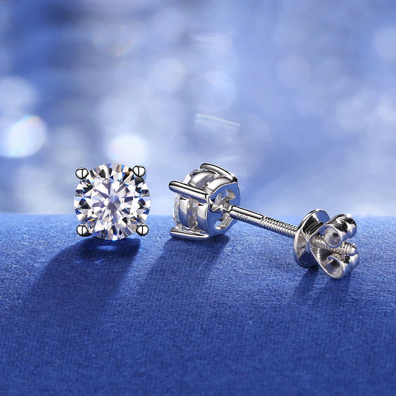 Moissanite Stud Earrings, 3mm to 10mm Screw Back
