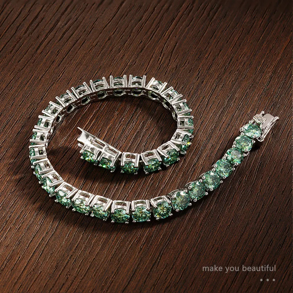 Green Moissanite Tennis Bracelet, 3mm to 6.5mm GRA