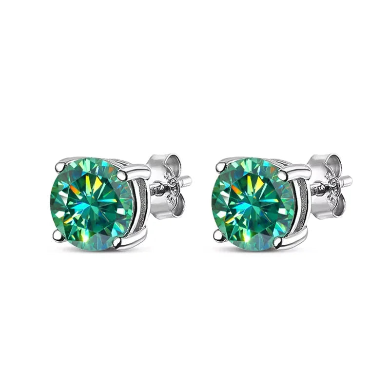 Coloured Moissanite Stud Earrings, Green Blue or White