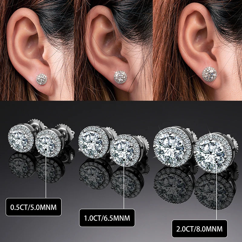 Round Moissanite Stud Earrings, 3mm and Up in 925 Silver