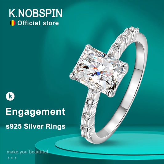 2ct Radiant or Emerald Cut Moissanite Ring, S925