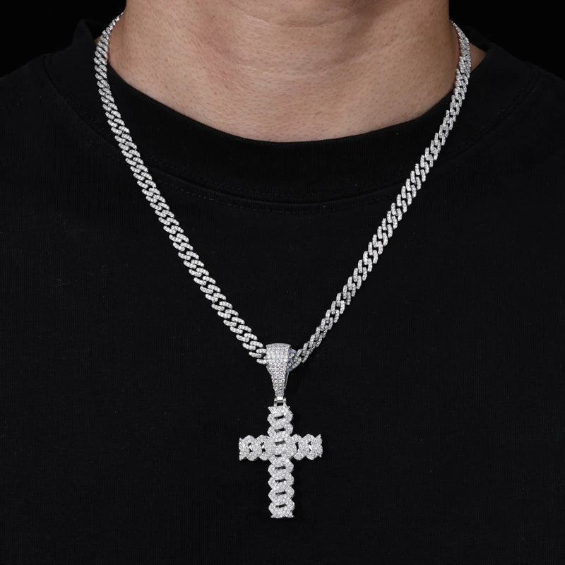 6mm Cuban Chain Cross Pendant Set in 925 Silver