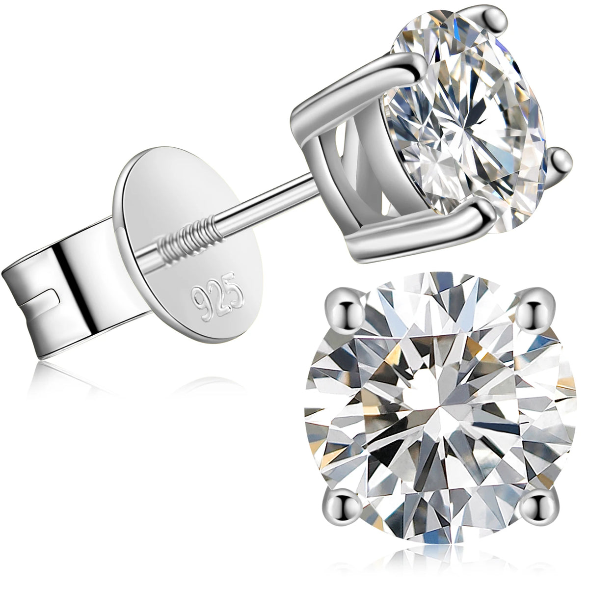 Black Moissanite Stud Earrings, 0.1ct to 2ct, 925 Silver