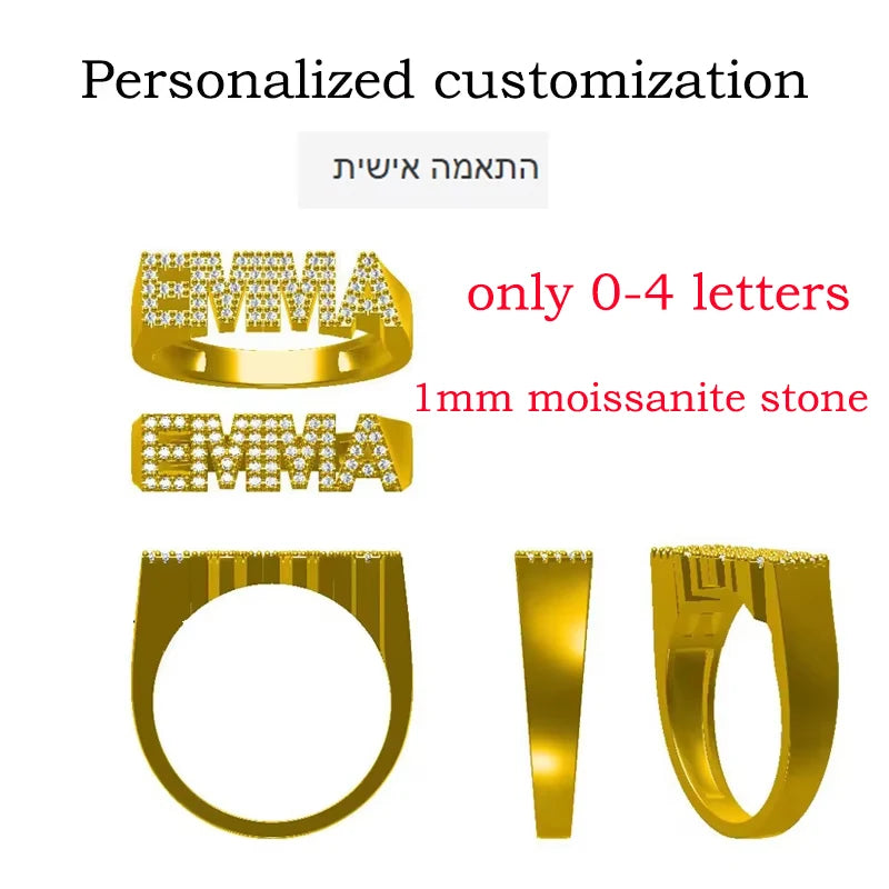Personalised Name Ring with Moissanite, 925 Silver